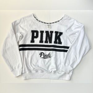 PINK Victoria's Secret White and Black Crew Neck Sweater